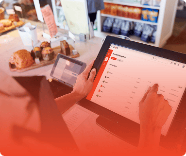 The cashier system updates in real time, tracking payments and inventory